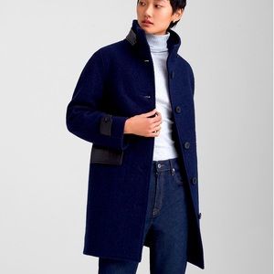 Club Monaco Navy Wool and Leather Coat